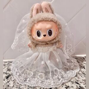 Labubu Doll Wedding Dress & Veil Outfit-Doll Clothing